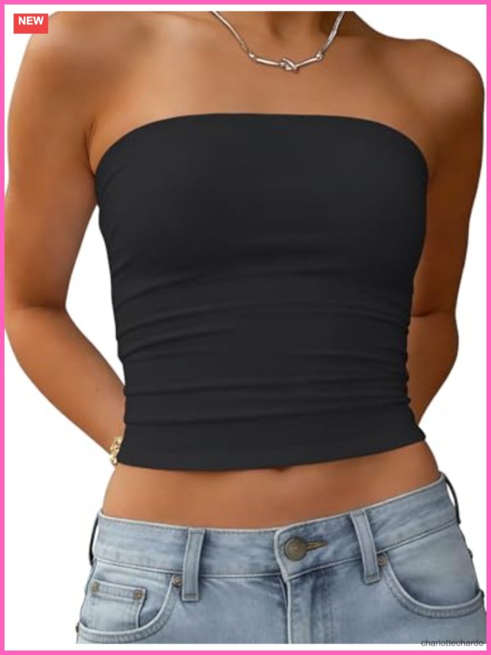 Women's Strapless Tube Top Crop Y2K Summer Bandeau Top Sleeveless